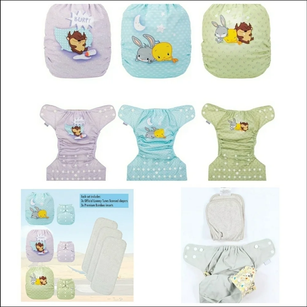 Cloth Diapers Set Bugs Bunny Tasmanian Devil Looney Tunes Adjustable